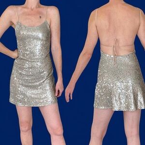 NWT Nasty Gal Silver Sequin Sexy Club Party Mini Dress